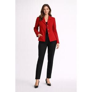 Vintage Red Wool Blend Blazer Jacket Womens Medium Classic Tailored Career